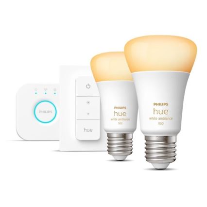 Starters Pakket Philips Hue WHITE AMBIANCE 2xE27/8W/230V + verbindingsapparaat