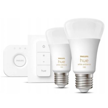 Starters Pakket Philips Hue WHITE AMBIANCE 2xE27/8W/230V + verbindingsapparaat