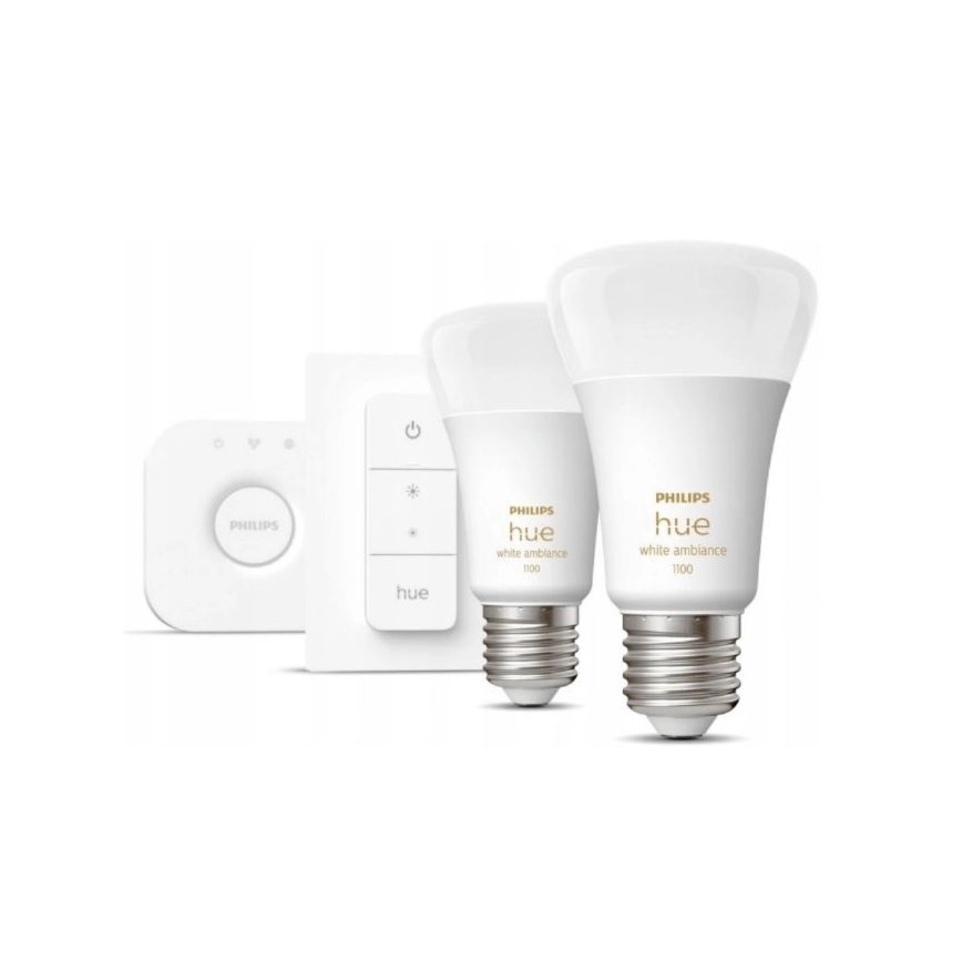 Starters Pakket Philips Hue WHITE AMBIANCE 2xE27/8W/230V + verbindingsapparaat