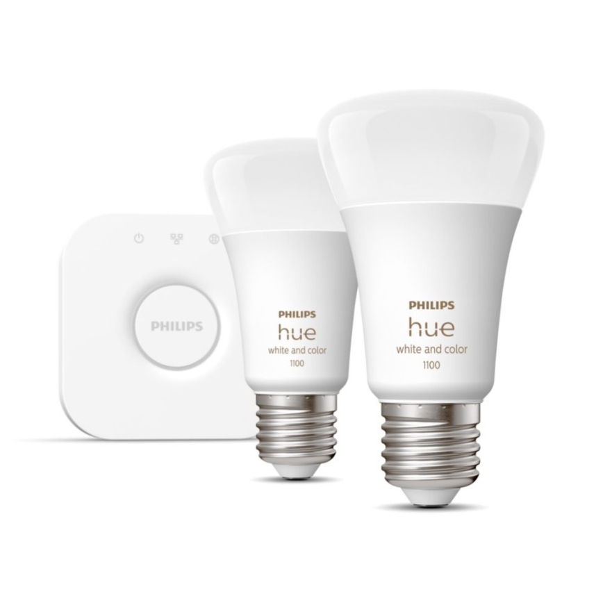 Startpakket Philips Hue WHITE AND COLOR AMBIANCE 2xE27/9W/230V 2000-6500K + Hue Bridge