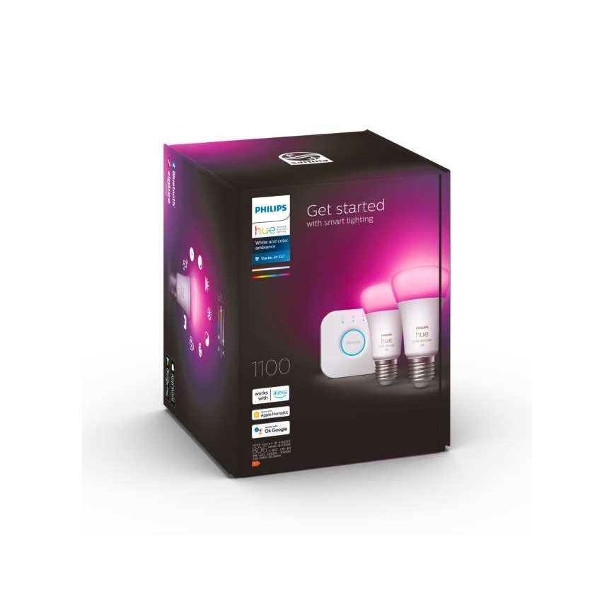 Startpakket Philips Hue WHITE AND COLOR AMBIANCE 2xE27/9W/230V 2000-6500K + Hue Bridge