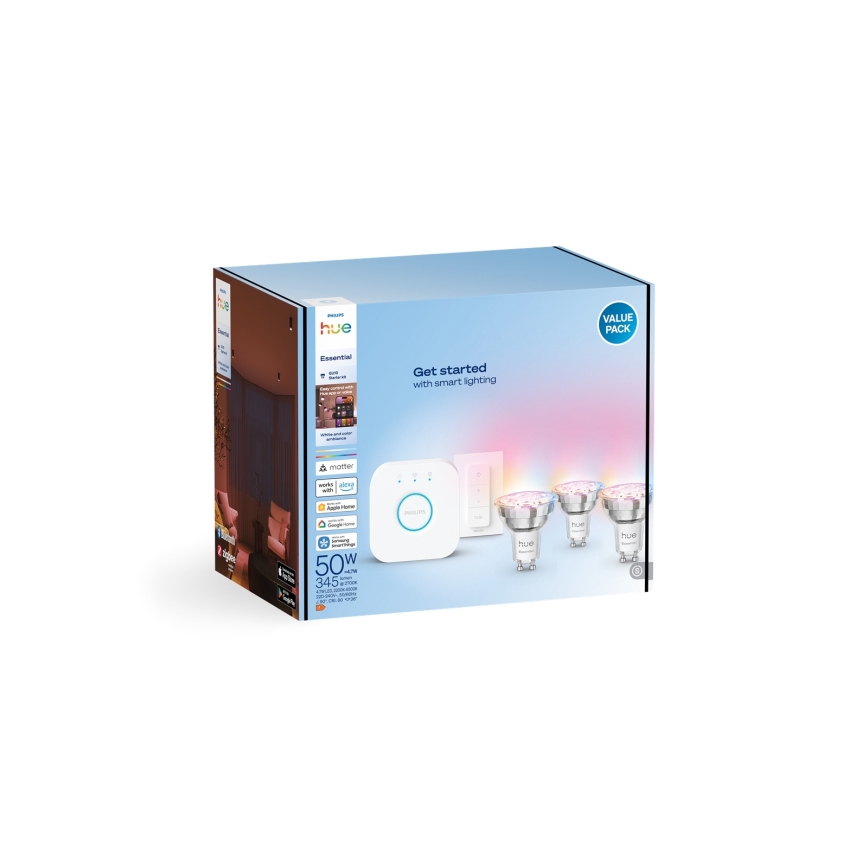 Philips Hue White and Color Ambiance Essential startset 3xGU10/4,7W/230V 2200-6500K + Hue Bridge