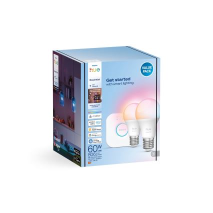 Startpakket Philips Hue White And Color Ambiance Essential 2xE27/8W/230V 2200-6500K + verbindingsapparaat