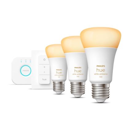 Philips Hue White Ambiance startset 3xE27/11W 2200-6500K + Hue Bridge en dimmerschakelaar