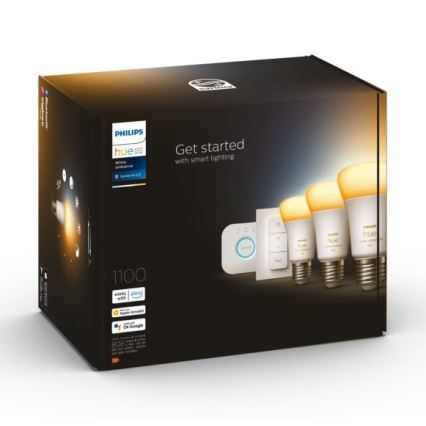 Philips Hue White Ambiance startset 3xE27/11W 2200-6500K + Hue Bridge en dimmerschakelaar