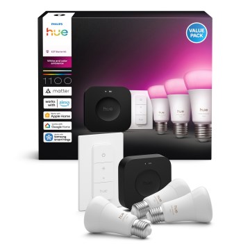 Startpakket Philips Hue WHITE AND COLOR AMBIANCE 3xE27/8,1W 1000-20000K + verbindingsapparaat