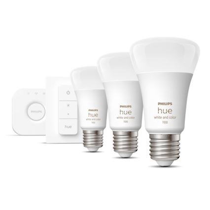Basisset Philips Hue WHITE AND COLOR AMBIANCE 3xE27/9W 2000-6500K + Hue Bridge en dimmerschakelaar