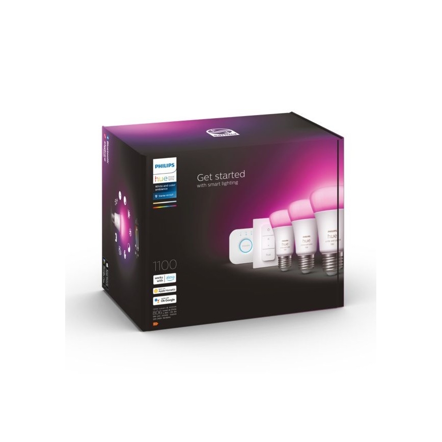 Basisset Philips Hue WHITE AND COLOR AMBIANCE 3xE27/9W 2000-6500K + Hue Bridge en dimmerschakelaar