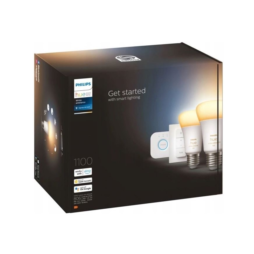 Philips Hue White Ambiance starterset 2x E27/8W/230V + Hue Bridge en dimmer switch