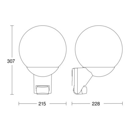 STEINEL 005535 - Zwarte Wandlamp met sensor voor buiten L585S 1xE27/60W IP44