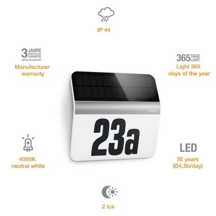 STEINEL 007140 - LED Solar verlicht huisnummer XSolar LH-N LED/0,03W roestvrij IP44 2500 mAh