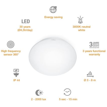 STEINEL 035105 - LED Badkamerlamp met sensor RS 16 LED G LED/9,5W/230V IP44