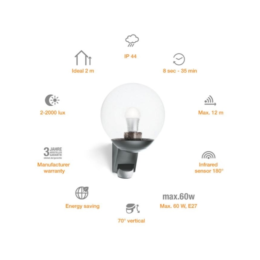 Steinel 035723 - Buiten wandlamp met sensor L585S 1xE27/60W/230V IP44