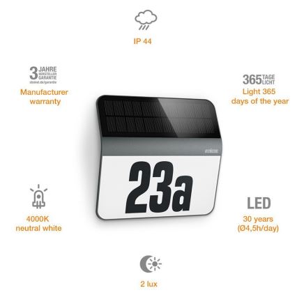 STEINEL 035730 - LED Solar verlicht huisnummer XSolar LH-N LED/0,03W IP44 2500 mAh