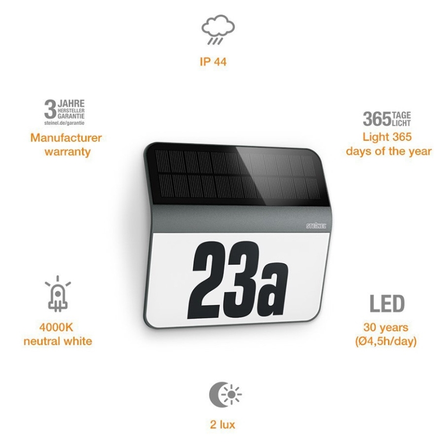 STEINEL 035730 - LED Solar verlicht huisnummer XSolar LH-N LED/0,03W IP44 2500 mAh