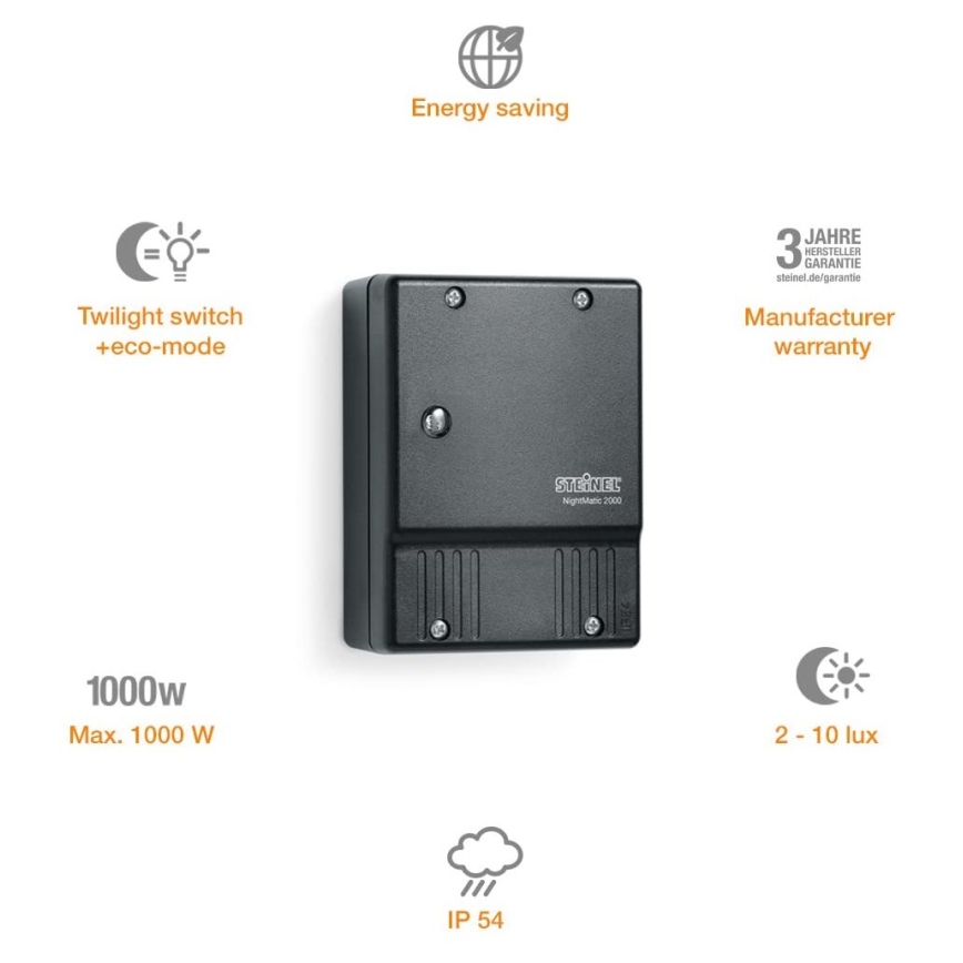 STEINEL 550318 - Schemerschakelaar NightMatic 2000 zwart IP54