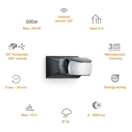 STEINEL 600419 - IS-1 Infrarood sensor voor buiten zwart IP54