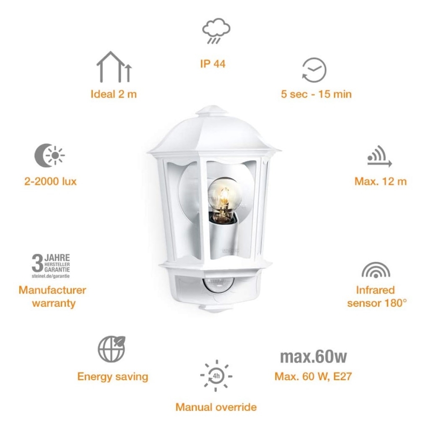 Steinel 644512 - Buiten wandlamp met sensor L 190 S 1xE27/100W/230V IP44