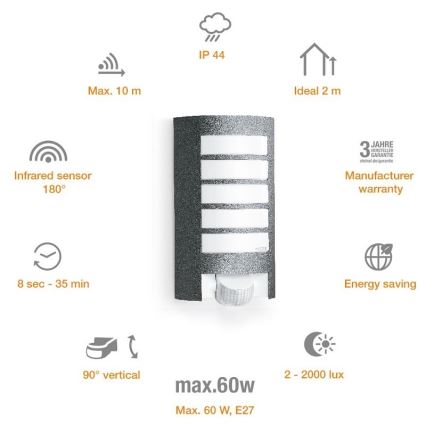 STEINEL 657819 - Buitenlamp met sensor L12 1xE27/60W/230V IP44