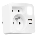 Stekkeradapter met 2 stopcontacten + USB-C + USB-A met geïntegreerde LED-verlichting LED/0,5W/230V 3000K