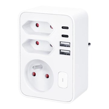 Stekkerdoos 1x16A+2x 2,5A met 2xUSB A+C lader, wit