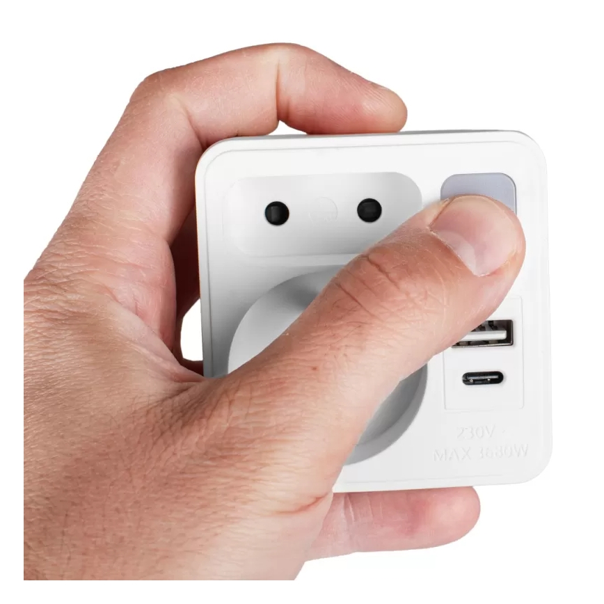 Stekkeradapter met 2 stopcontacten + USB-C + USB-A met geïntegreerde LED-verlichting LED/0,5W/230V 3000K