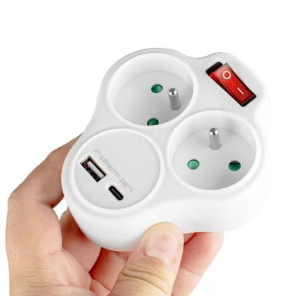 Stekkerdoos met schakelaar 2x stopcontact + USB-C + USB-A