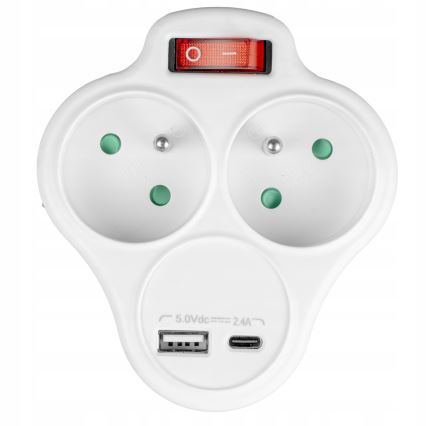 Stekkerdoos met schakelaar 2x stopcontact + USB-C + USB-A