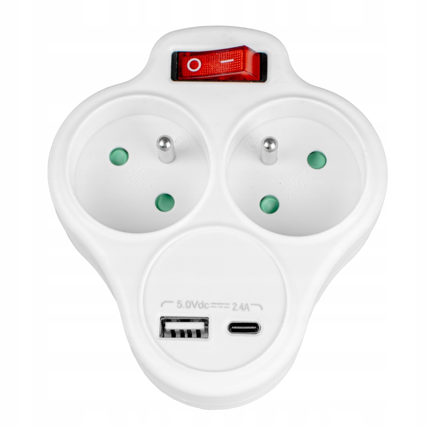 Stekkerdoos met schakelaar 2x stopcontact + USB-C + USB-A