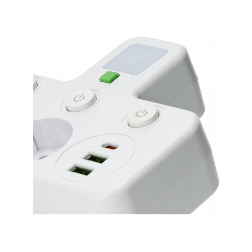 Stekkerdoos met schakelaar en LED-verlichting LINEA PRO 2Z + 3xUSB A/C SCHUKO 4000K wit