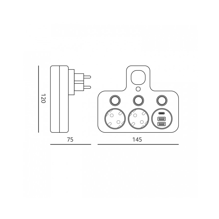 Stekkerdoos met schakelaar en LED-verlichting LINEA PRO 2Z + 3xUSB A/C SCHUKO 4000K wit