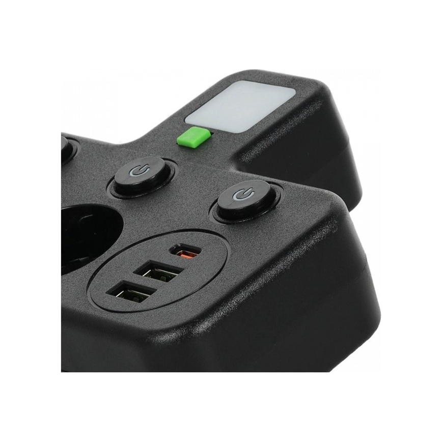 Stekkerdoos met schakelaar en LED-verlichting LINEA PRO 2Z + 3xUSB A/C SCHUKO 4000K zwart