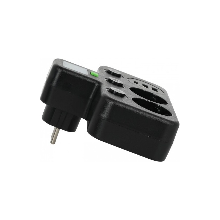 Stekkerdoos met schakelaar en LED-verlichting LINEA PRO 2Z + 3xUSB A/C SCHUKO 4000K zwart