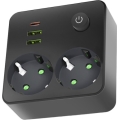 Stekkerdoos met schakelaar LINEA 2x230V + 3x USB-A/USB-C SCHUKO zwart