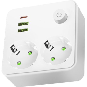 Stekkerdoos met schakelaar LINEA 2x230V + 3xUSB A/C SCHUKO wit