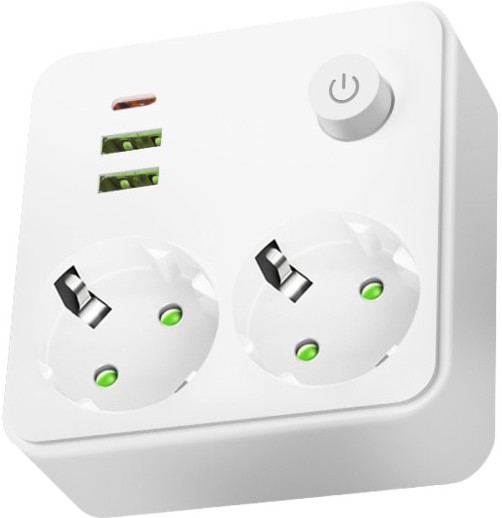 Stekkerdoos met schakelaar LINEA 2x230V + 3xUSB A/C SCHUKO wit