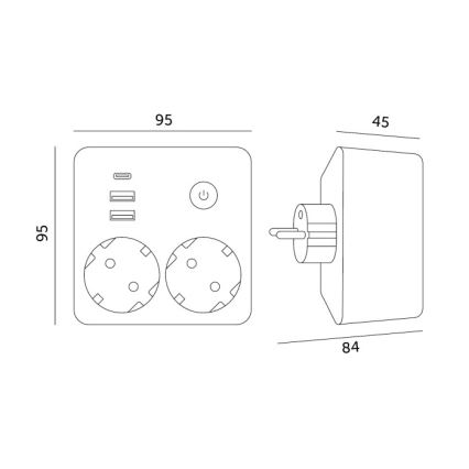 Stekkerdoos met schakelaar LINEA 2x230V + 3xUSB A/C SCHUKO wit