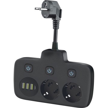 Stekkerdoos met schakelaar LINEA 2x230V + 4x USB-A/C SCHUKO zwart