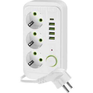 Stekkerdoos met schakelaar LINEA 3x230V + 5xUSB A/C SCHUKO 5 m wit