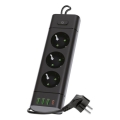 Stekkerdoos met schakelaar LINEA PRO 3x230V + 3xUSB-A + 1xUSB-C SCHUKO 3 m zwart