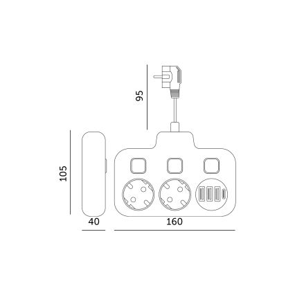 Stekkerdoossplitter met schakelaar LINEA 2x230V + 4xUSB A/C SCHUKO wit