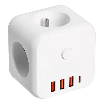 Stekkerdoossplitter met schakelaar LINEA 3x230V + 4xUSB A/C wit