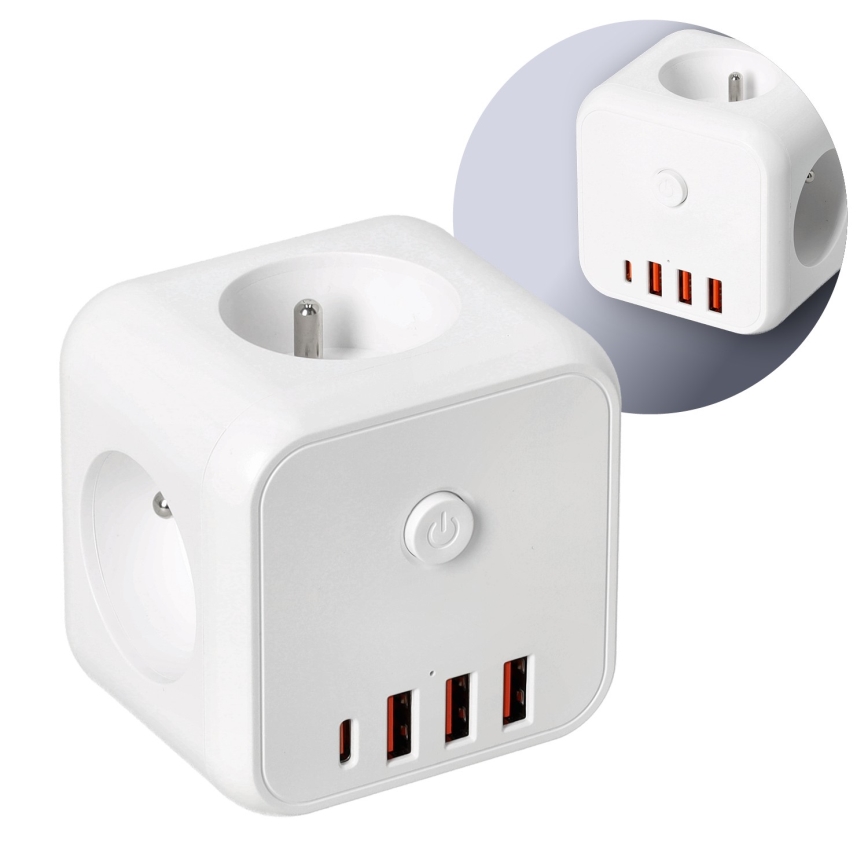 Stekkerdoossplitter met schakelaar LINEA 3x230V + 4xUSB A/C wit