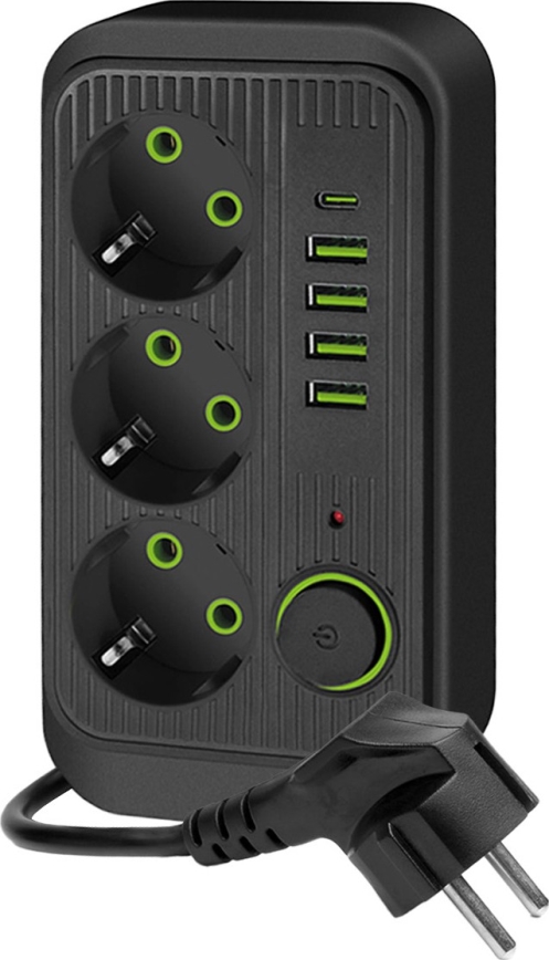 Stekkerdoossplitter met schakelaar LINEA 3x230V + 5xUSB A/C SCHUKO 5 m zwart