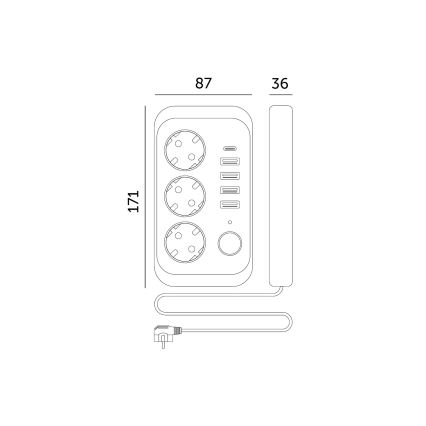 Stekkerdoossplitter met schakelaar LINEA 3x230V + 5xUSB A/C SCHUKO 5 m zwart