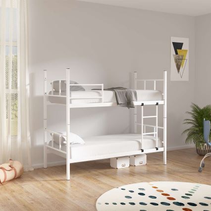 Stevig metalen stapelbed MAVEN 90x200 cm, wit — draagvermogen 2x100 kg (per bed)