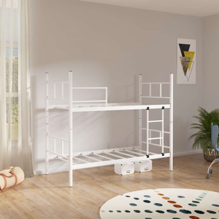 Stevig metalen stapelbed MAVEN 90x200 cm, wit — draagvermogen 2x100 kg (per bed)