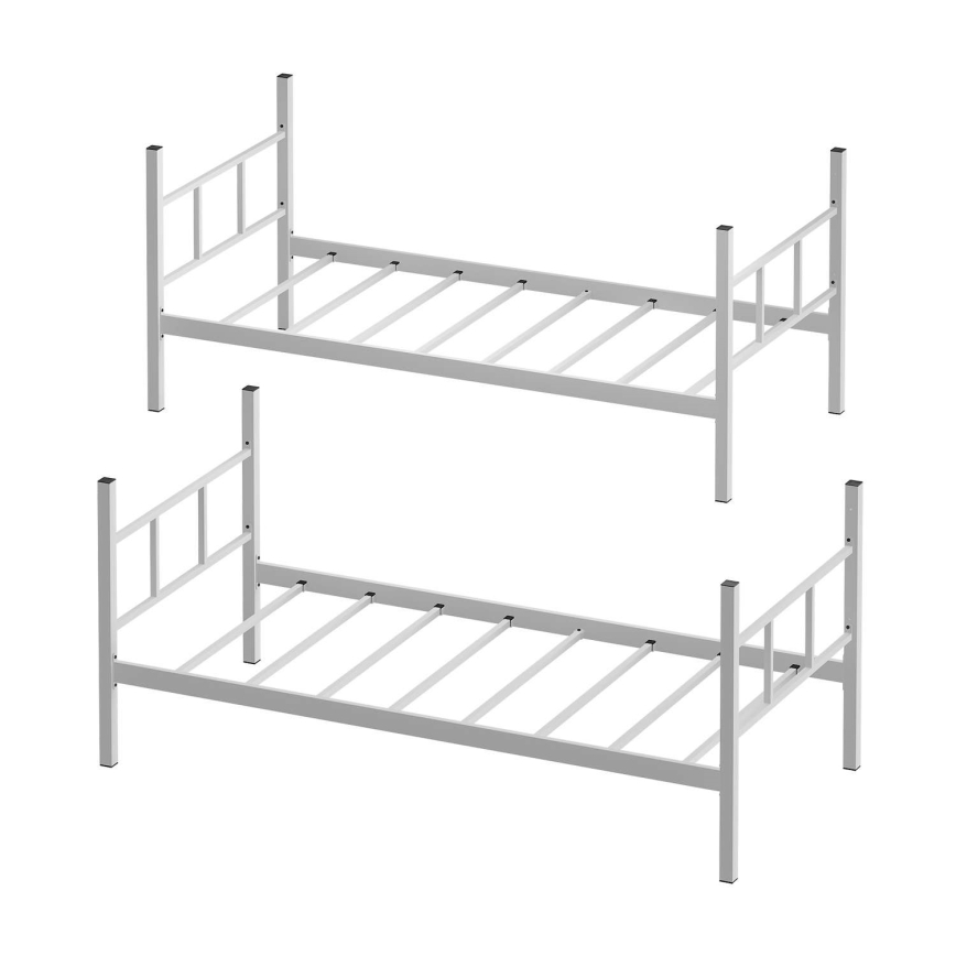 Stevig metalen stapelbed MAVEN 90x200 cm, wit — draagvermogen 2x100 kg (per bed)