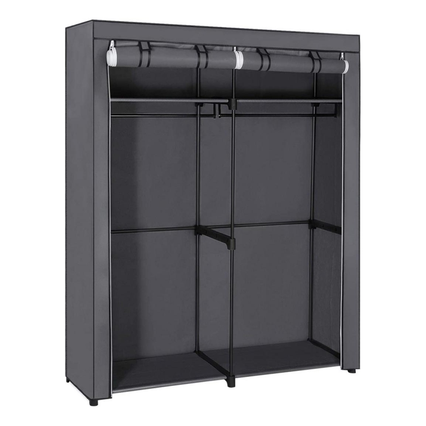 Stoffen kledingkast MATIS 140 x 174 cm, grijs, met planken en kledingstang