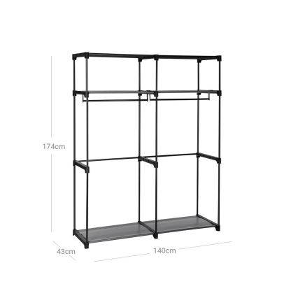 Stoffen kledingkast MATIS 140 x 174 cm, grijs, met planken en kledingstang